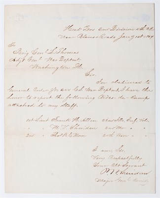Lot 10 - [CIVIL WAR] SHERIDAN, PHILIP. War date letter...