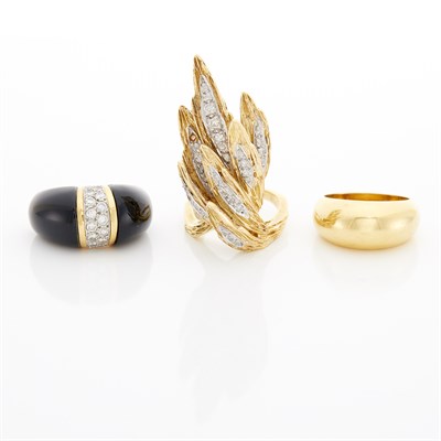 Lot 1781 - Gold, Diamond and Onyx Ring, Diamond Ring and Band Ring