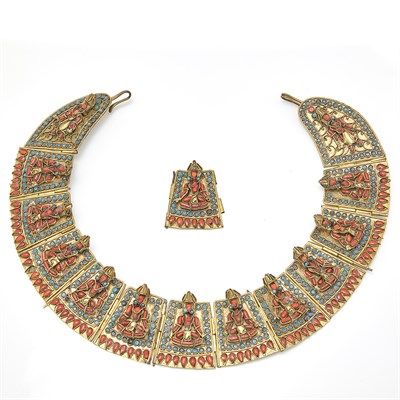 Lot 1828 - Metal and Colored Stone Collar Necklace