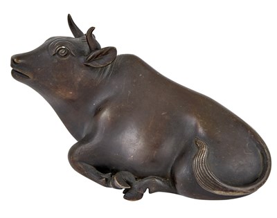 Lot 1036 - Chinese Bronze Buffalo Cast in a recumbent...