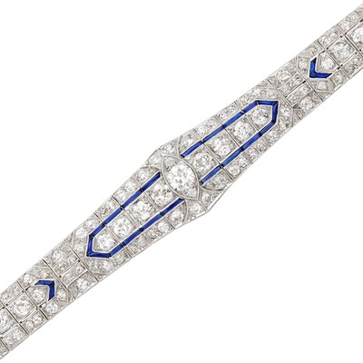 Lot 536 - Platinum, Diamond and Simulated Sapphire Bracelet