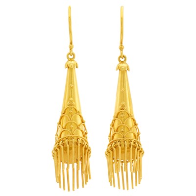 Lot 1226 - Pair of Gold Fringe Earrings, Castellani