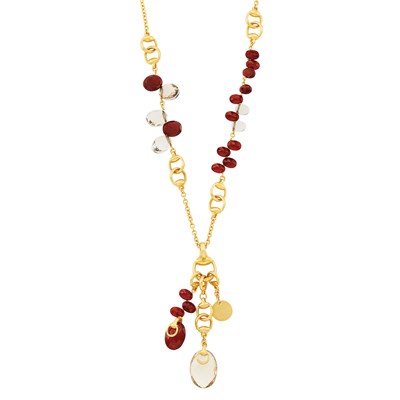 Lot 383 - Gold, Garnet and Smoky Quartz Bead Pendant-Necklace, Gucci