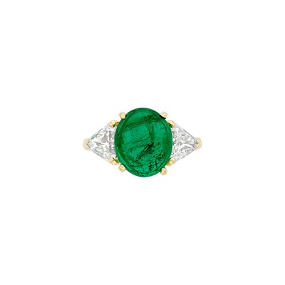 Lot 69 - Gold, Cabochon Emerald and Diamond Ring