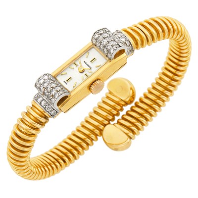 Lot 616 - Gold, Platinum and Diamond Snake Link Bracelet-Watch