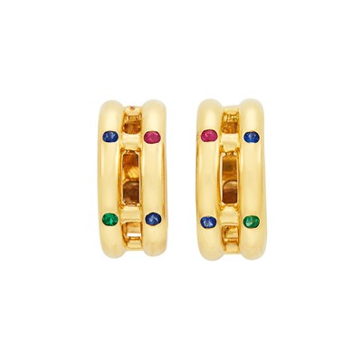 Lot 22 - Pair of Gold and Gem-Set Hoop Earclips, Chopard, Paris