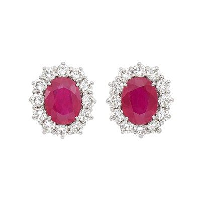 Lot 221 - Pair of White Gold, Ruby and Diamond Earrings