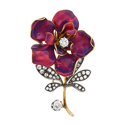 Lot 150 - Gold, Silver, Enamel and Diamond Flower Brooch