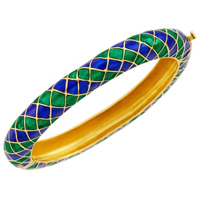 Lot 2 - Gold and Blue and Green Enamel Bangle Bracelet