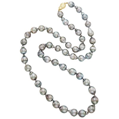 Lot 698 - Long Baroque Gray Cultured Pearl Necklace with Gold Clasp