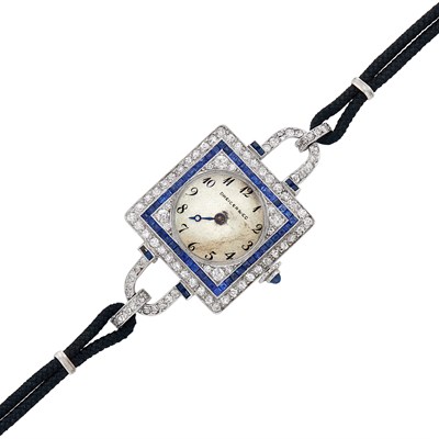 Lot 524 - Platinum, Diamond and Sapphire Wristwatch, Dreicer & Co., C.H. Meylan