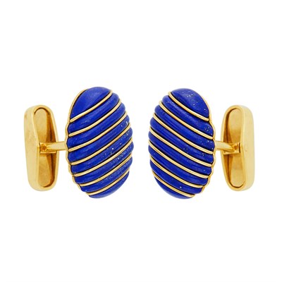 Lot 468 - Pair of Gold and Lapis Cufflinks, Asprey