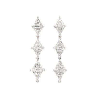 Lot 228 - Pair of Platinum and Diamond Pendant-Earrings