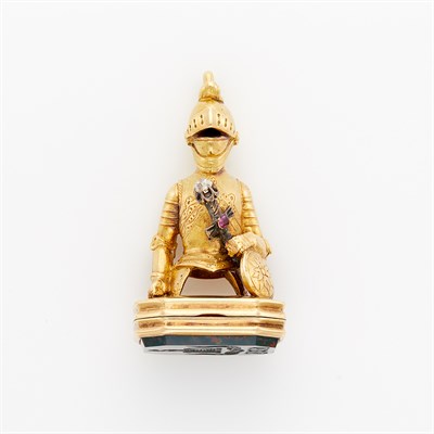 Lot 1183 - Gold, Diamond and Ruby Knight Watch Fob