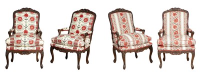 Lot 1168 - Set of Four Louis XV Walnut Fauteuils à la...