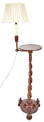 Lot 185 - Mahogany Spiral-Twist Floor Lamp With a shelf...