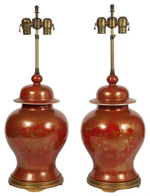 Lot 208 - Pair of Chinese Gilt-Decorated Orange Glazed...