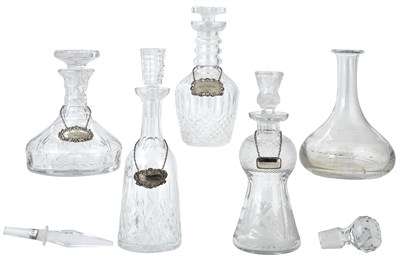 Lot 35 - Group of Five Molded and Cut Glass Decanters...