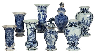 Lot 200 - Group of Eight Delft Blue and White Vases...