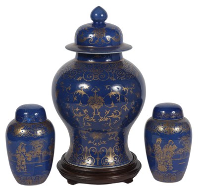 Lot 220 - Chinese Gilt Decorated Blue Ground Porcelain...
