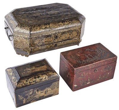 Lot 207 - Chinese Export Gilt-Decorated Black Lacquered...