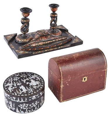 Lot 124 - Kashmiri Lacquer Five-Piece Desk Set; Together...