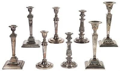Lot 160 - Four Pairs of Silver Plated Candlesticks...