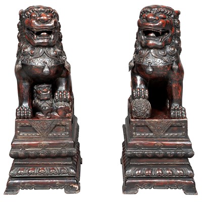Lot 169 - Pair of Chinese Carved and Stained Wood...