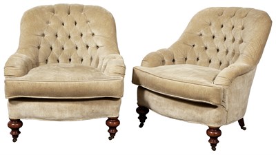 Lot 285 - Pair of Button-Tufted Upholstered Club Chairs...