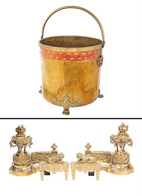 Lot 54 - Pair of Louis XVI Style Brass Chenets Height...