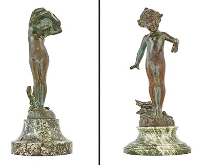 Lot 161 - Two Patinated Bronze Figures After Edward...