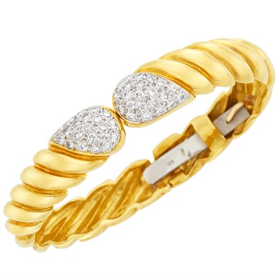 Lot 4 - Two-Color Gold and Diamond Bangle Bracelet