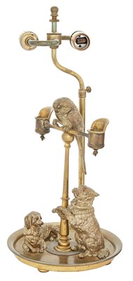 Lot 77 - Brass Two-Light Table Lamp In the form of a...