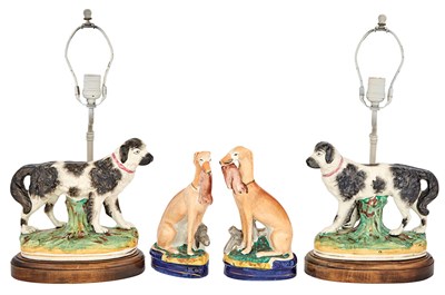 Lot 74 - Two Pairs of Staffordshire Pottery Figures of...