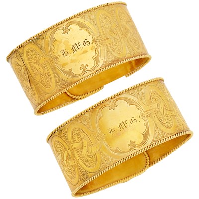 Lot 558 - Pair of Antique Gold Buckle Bracelets
