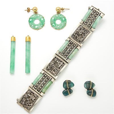 Lot 1710 - Group of Gold, Silver and Jade Jewelry
