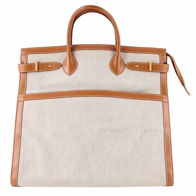 Lot 600 - Hermès Ecru Toile & Fauve Barenia Leather Travel Bag