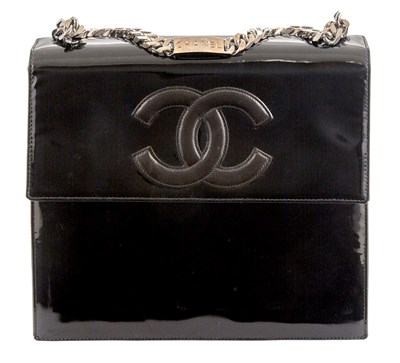 Lot 450 - Chanel Black Patent Leather Square Flap Tote