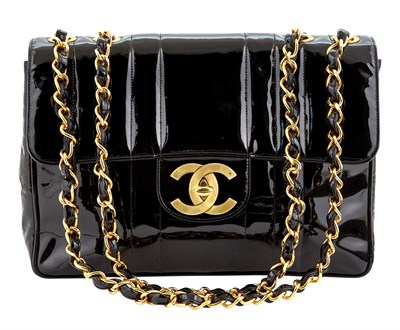 Lot 457 - Chanel Black Patent Leather Maxi Bag