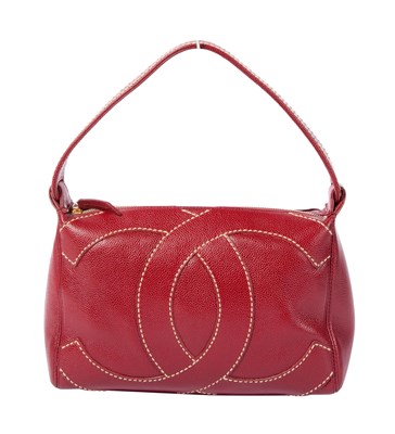 Lot 459 - Chanel Red Caviar Leather CC Shoulder Bag