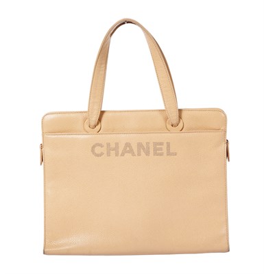 Lot 460 - Chanel Beige Caviar Leather 'Chanel' Tote Bag