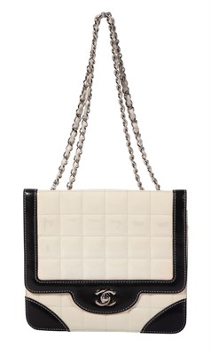 Lot 462 - Chanel Black and White Patent Quilted Leather Chocolate Bar Flap Bag