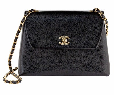 Lot 466 - Chanel Black Caviar Leather Long Chain Shoulder Bag