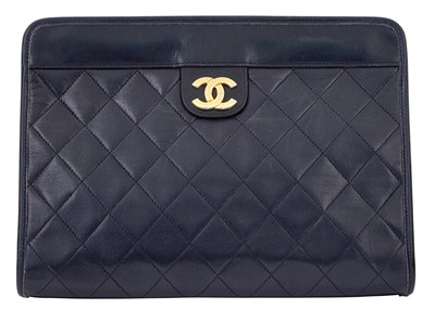 Lot 467 - Chanel Navy Blue Quilted Leather Clutch
