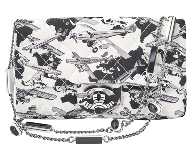 Lot 470 - Chanel Airplane Printed Fabric Classic Flap Bag