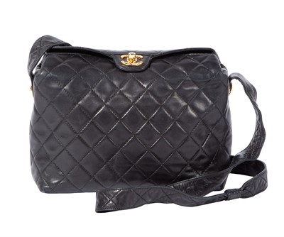 Lot 474 - Chanel Navy Blue Quilted Leather Top CC Clasp Bag