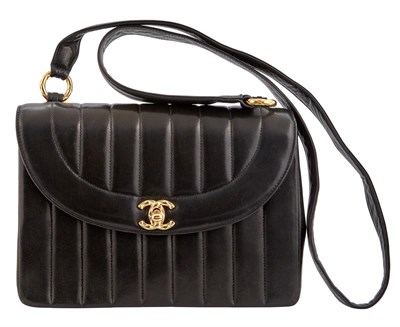 Lot 476 - Chanel Black Leather Vertical Quilted Shoulder Bag with Long Strap