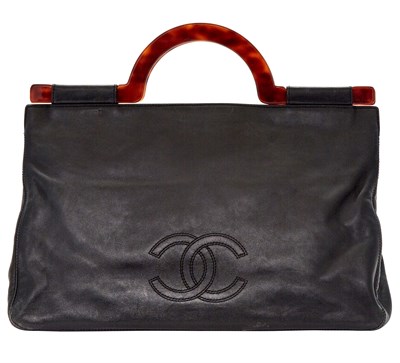 Lot 477 - Chanel Black Leather Top Handle Tote Bag