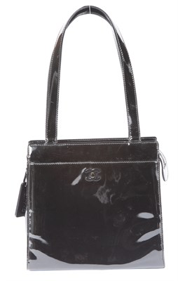 Lot 478 - Chanel Black Patent Leather Square Shoulder Bag