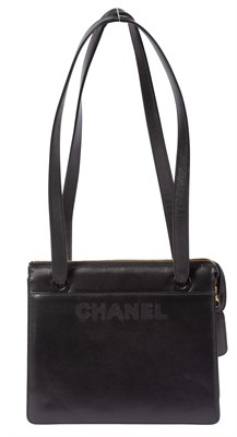 Lot 483 - Chanel Black Leather 'Chanel' Long Strap Shoulder Bag